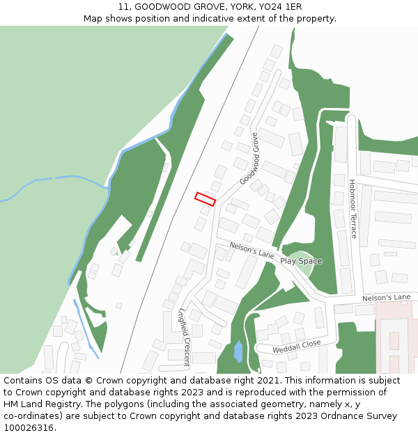 11, GOODWOOD GROVE, YORK, YO24 1ER: Location map and indicative extent of plot