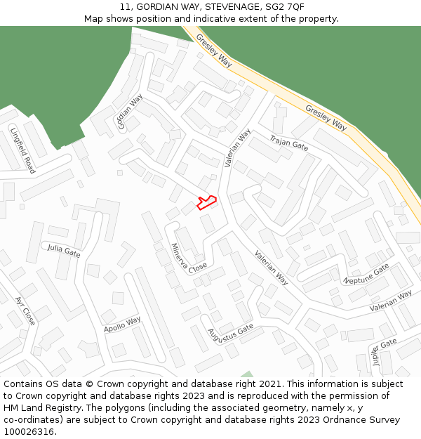 11, GORDIAN WAY, STEVENAGE, SG2 7QF: Location map and indicative extent of plot