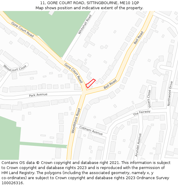 11, GORE COURT ROAD, SITTINGBOURNE, ME10 1QP: Location map and indicative extent of plot