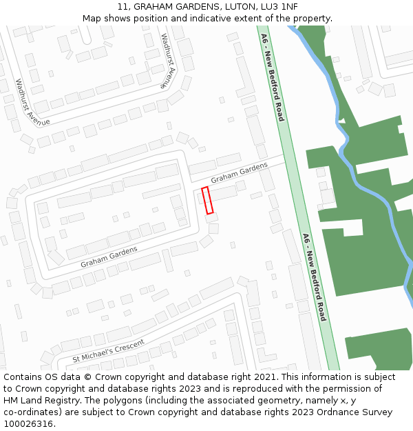11, GRAHAM GARDENS, LUTON, LU3 1NF: Location map and indicative extent of plot