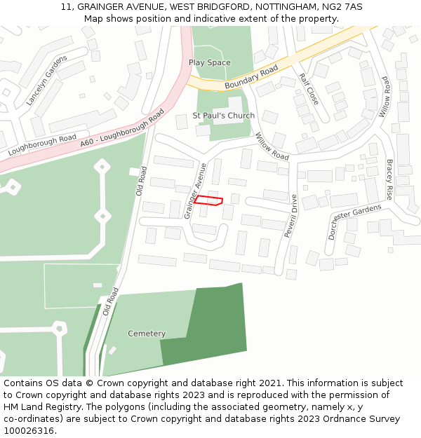 11, GRAINGER AVENUE, WEST BRIDGFORD, NOTTINGHAM, NG2 7AS: Location map and indicative extent of plot