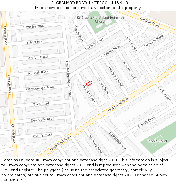 11, GRANARD ROAD, LIVERPOOL, L15 9HB: Location map and indicative extent of plot