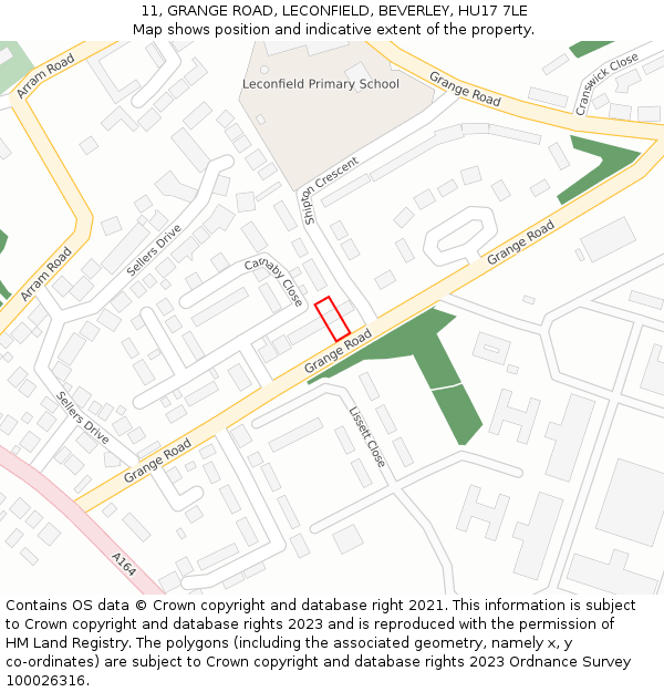 11, GRANGE ROAD, LECONFIELD, BEVERLEY, HU17 7LE: Location map and indicative extent of plot