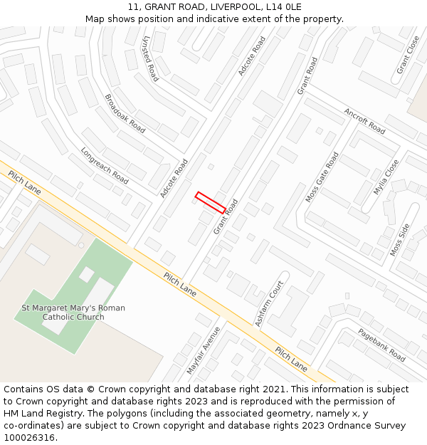 11, GRANT ROAD, LIVERPOOL, L14 0LE: Location map and indicative extent of plot