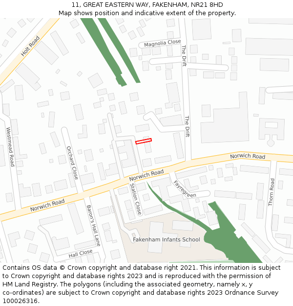 11, GREAT EASTERN WAY, FAKENHAM, NR21 8HD: Location map and indicative extent of plot