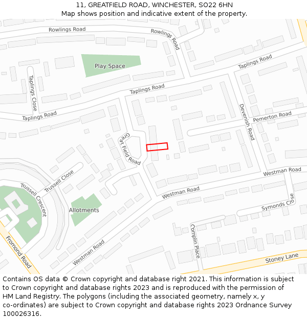 11, GREATFIELD ROAD, WINCHESTER, SO22 6HN: Location map and indicative extent of plot