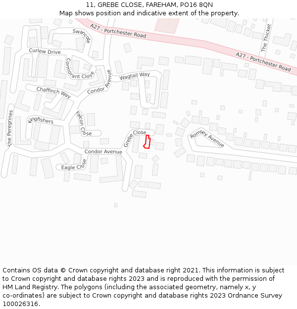 11, GREBE CLOSE, FAREHAM, PO16 8QN: Location map and indicative extent of plot