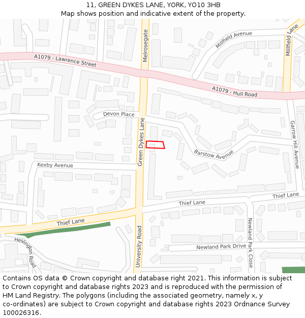 11, GREEN DYKES LANE, YORK, YO10 3HB: Location map and indicative extent of plot