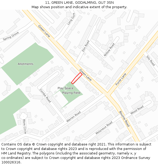 11, GREEN LANE, GODALMING, GU7 3SN: Location map and indicative extent of plot