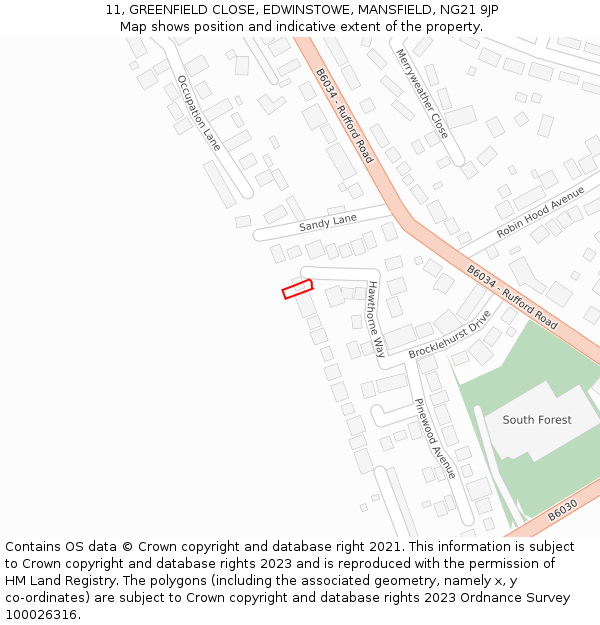 11, GREENFIELD CLOSE, EDWINSTOWE, MANSFIELD, NG21 9JP: Location map and indicative extent of plot