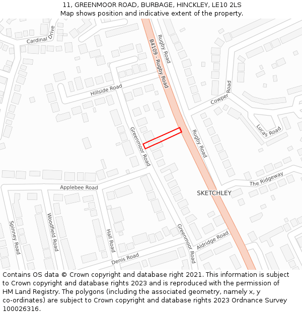 11, GREENMOOR ROAD, BURBAGE, HINCKLEY, LE10 2LS: Location map and indicative extent of plot