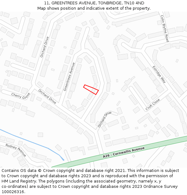 11, GREENTREES AVENUE, TONBRIDGE, TN10 4ND: Location map and indicative extent of plot