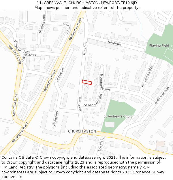 11, GREENVALE, CHURCH ASTON, NEWPORT, TF10 9JD: Location map and indicative extent of plot