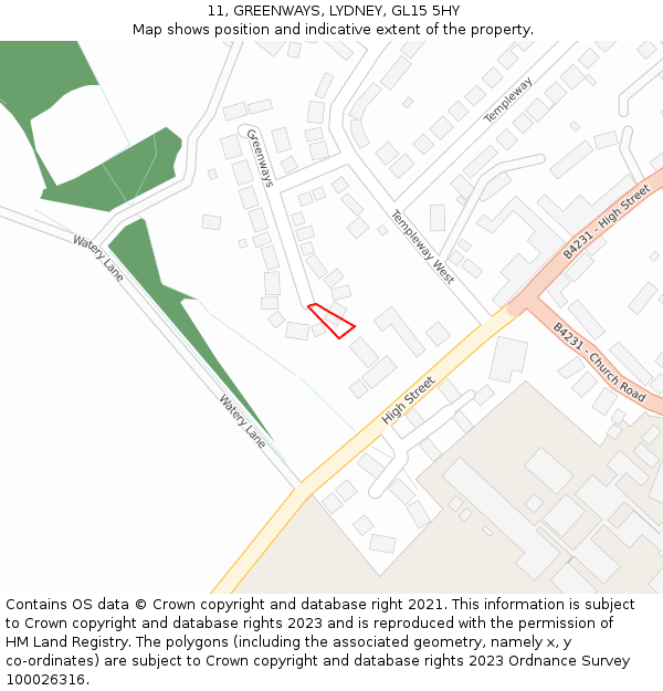 11, GREENWAYS, LYDNEY, GL15 5HY: Location map and indicative extent of plot