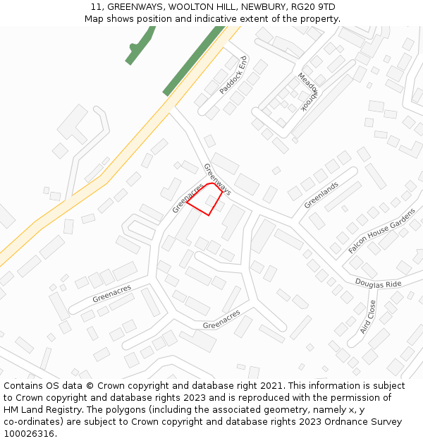 11, GREENWAYS, WOOLTON HILL, NEWBURY, RG20 9TD: Location map and indicative extent of plot