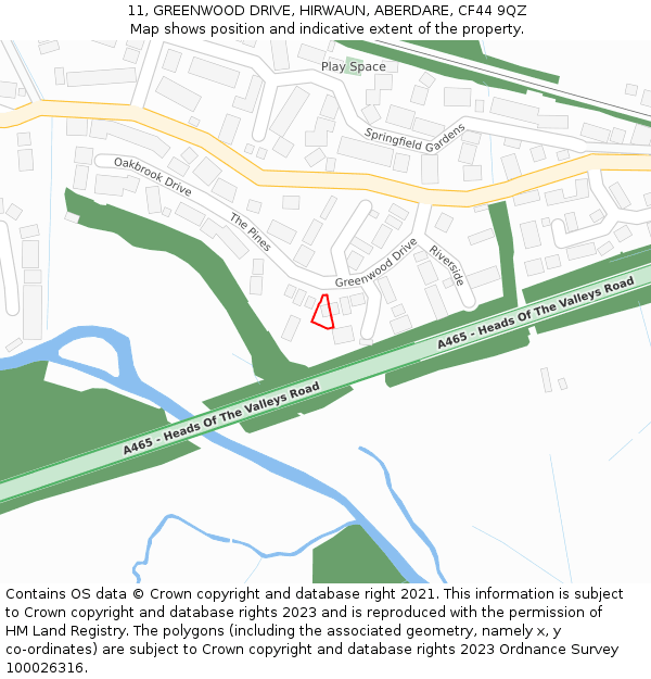 11, GREENWOOD DRIVE, HIRWAUN, ABERDARE, CF44 9QZ: Location map and indicative extent of plot