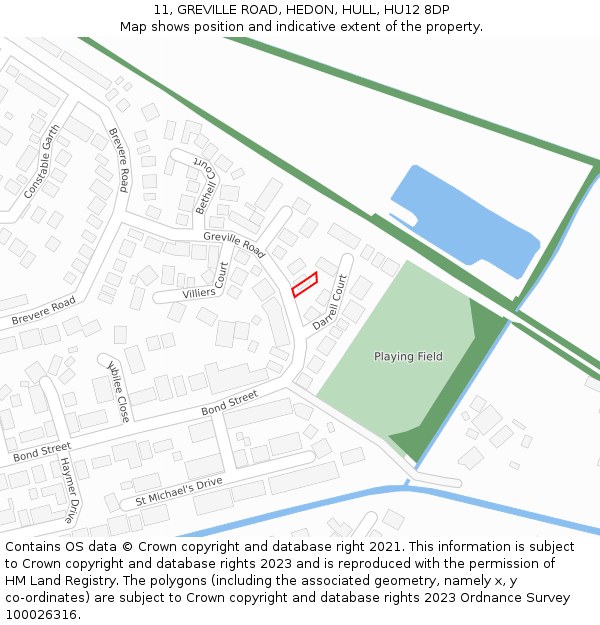 11, GREVILLE ROAD, HEDON, HULL, HU12 8DP: Location map and indicative extent of plot