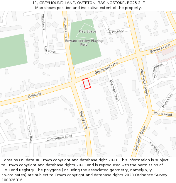 11, GREYHOUND LANE, OVERTON, BASINGSTOKE, RG25 3LE: Location map and indicative extent of plot