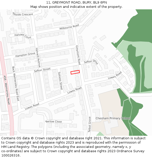 11, GREYMONT ROAD, BURY, BL9 6PN: Location map and indicative extent of plot