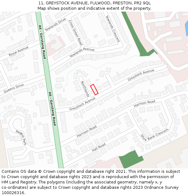 11, GREYSTOCK AVENUE, FULWOOD, PRESTON, PR2 9QL: Location map and indicative extent of plot