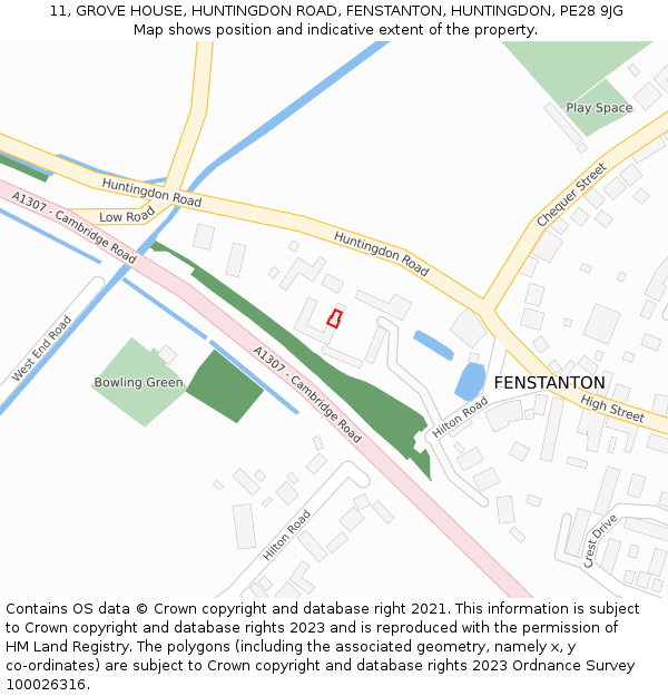 11, GROVE HOUSE, HUNTINGDON ROAD, FENSTANTON, HUNTINGDON, PE28 9JG: Location map and indicative extent of plot