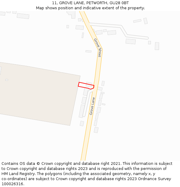 11, GROVE LANE, PETWORTH, GU28 0BT: Location map and indicative extent of plot