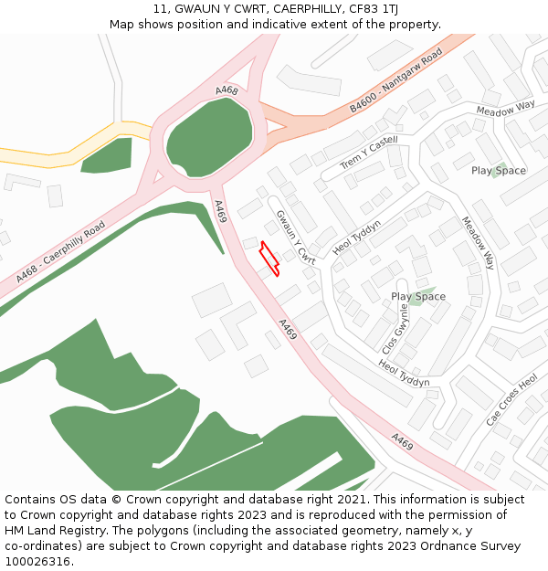 11, GWAUN Y CWRT, CAERPHILLY, CF83 1TJ: Location map and indicative extent of plot