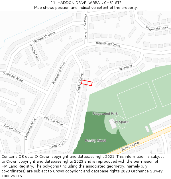 11, HADDON DRIVE, WIRRAL, CH61 8TF: Location map and indicative extent of plot