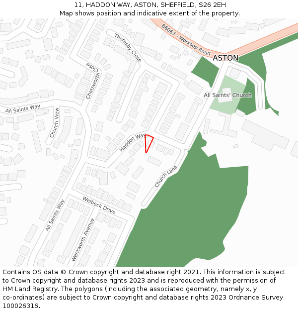 11, HADDON WAY, ASTON, SHEFFIELD, S26 2EH: Location map and indicative extent of plot