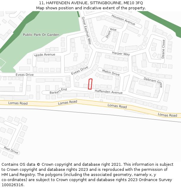 11, HAFFENDEN AVENUE, SITTINGBOURNE, ME10 3FQ: Location map and indicative extent of plot