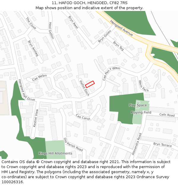 11, HAFOD GOCH, HENGOED, CF82 7RS: Location map and indicative extent of plot