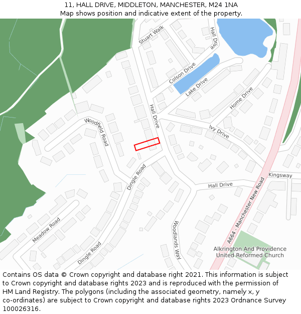 11, HALL DRIVE, MIDDLETON, MANCHESTER, M24 1NA: Location map and indicative extent of plot