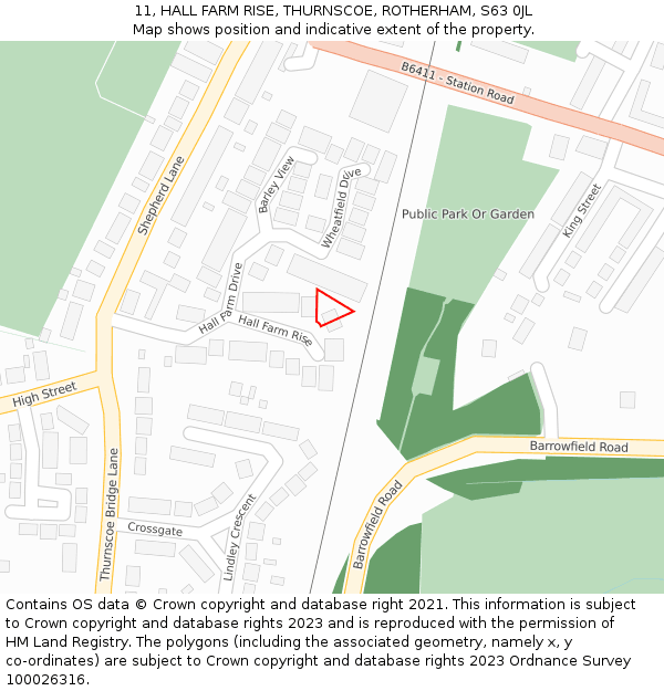 11, HALL FARM RISE, THURNSCOE, ROTHERHAM, S63 0JL: Location map and indicative extent of plot