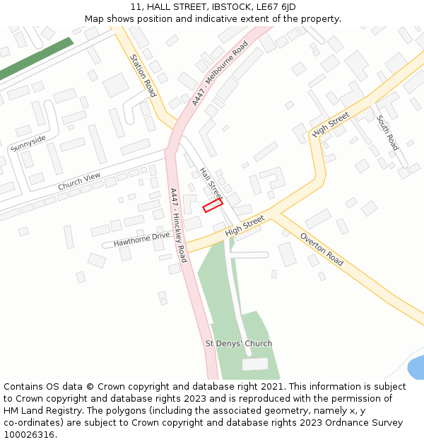 11, HALL STREET, IBSTOCK, LE67 6JD: Location map and indicative extent of plot