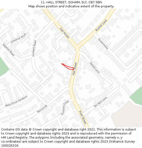 11, HALL STREET, SOHAM, ELY, CB7 5BN: Location map and indicative extent of plot