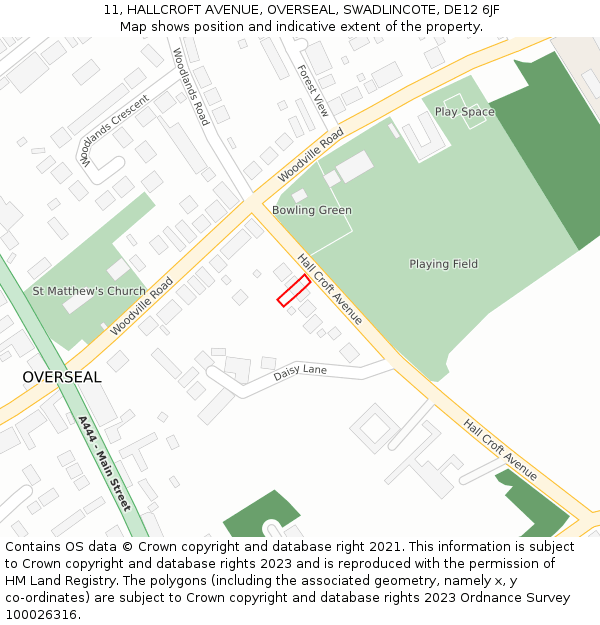 11, HALLCROFT AVENUE, OVERSEAL, SWADLINCOTE, DE12 6JF: Location map and indicative extent of plot