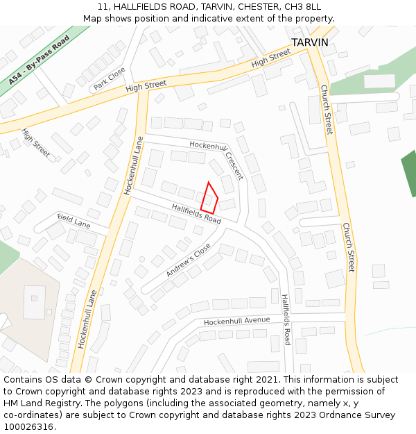 11, HALLFIELDS ROAD, TARVIN, CHESTER, CH3 8LL: Location map and indicative extent of plot