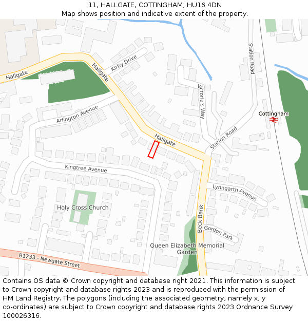 11, HALLGATE, COTTINGHAM, HU16 4DN: Location map and indicative extent of plot