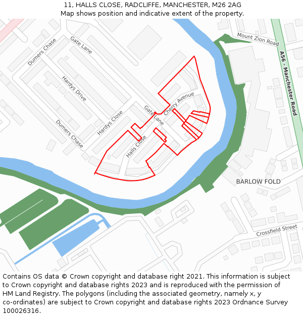 11, HALLS CLOSE, RADCLIFFE, MANCHESTER, M26 2AG: Location map and indicative extent of plot