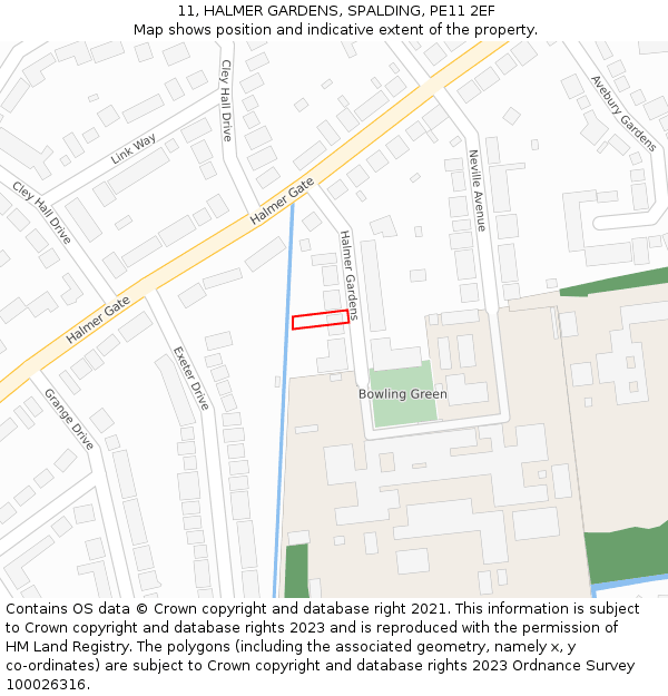 11, HALMER GARDENS, SPALDING, PE11 2EF: Location map and indicative extent of plot