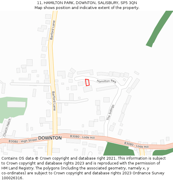 11, HAMILTON PARK, DOWNTON, SALISBURY, SP5 3QN: Location map and indicative extent of plot