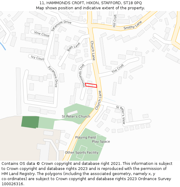 11, HAMMONDS CROFT, HIXON, STAFFORD, ST18 0PQ: Location map and indicative extent of plot