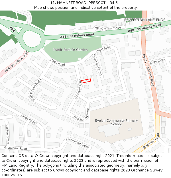 11, HAMNETT ROAD, PRESCOT, L34 6LL: Location map and indicative extent of plot
