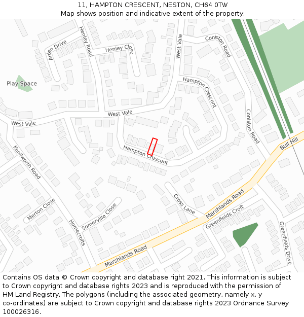11, HAMPTON CRESCENT, NESTON, CH64 0TW: Location map and indicative extent of plot