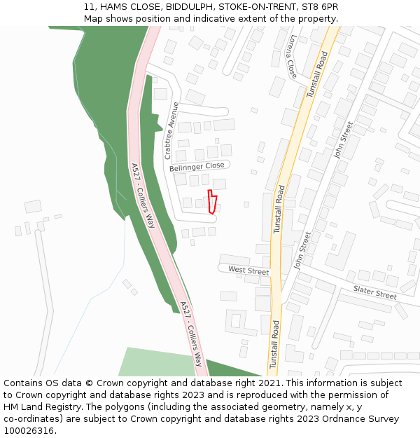 11, HAMS CLOSE, BIDDULPH, STOKE-ON-TRENT, ST8 6PR: Location map and indicative extent of plot