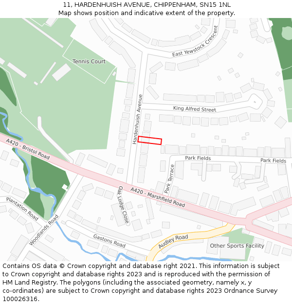 11, HARDENHUISH AVENUE, CHIPPENHAM, SN15 1NL: Location map and indicative extent of plot