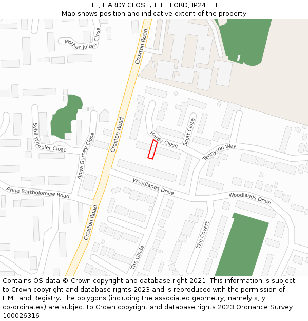 11, HARDY CLOSE, THETFORD, IP24 1LF: Location map and indicative extent of plot