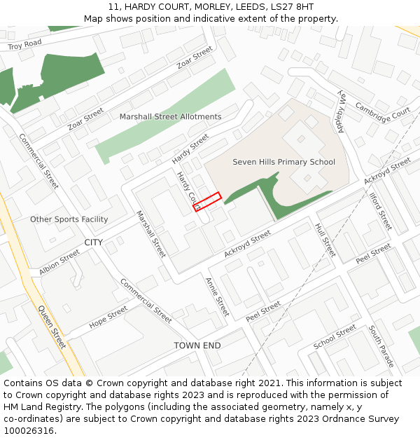 11, HARDY COURT, MORLEY, LEEDS, LS27 8HT: Location map and indicative extent of plot