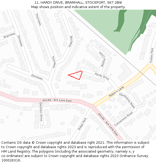 11, HARDY DRIVE, BRAMHALL, STOCKPORT, SK7 2BW: Location map and indicative extent of plot