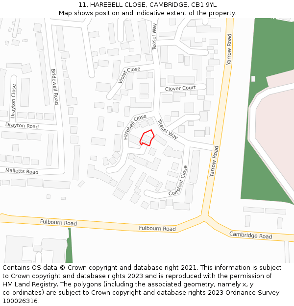 11, HAREBELL CLOSE, CAMBRIDGE, CB1 9YL: Location map and indicative extent of plot